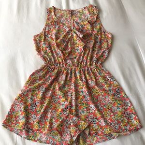 Floral Print Coral Romper